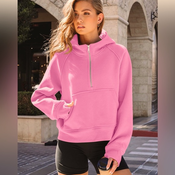 Automet pink half zip hoodie with thumb holes new with tags medium so soft - Picture 2 of 4